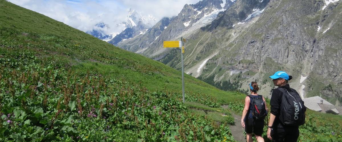 Signposts on the Tour de Mont Blanc, France